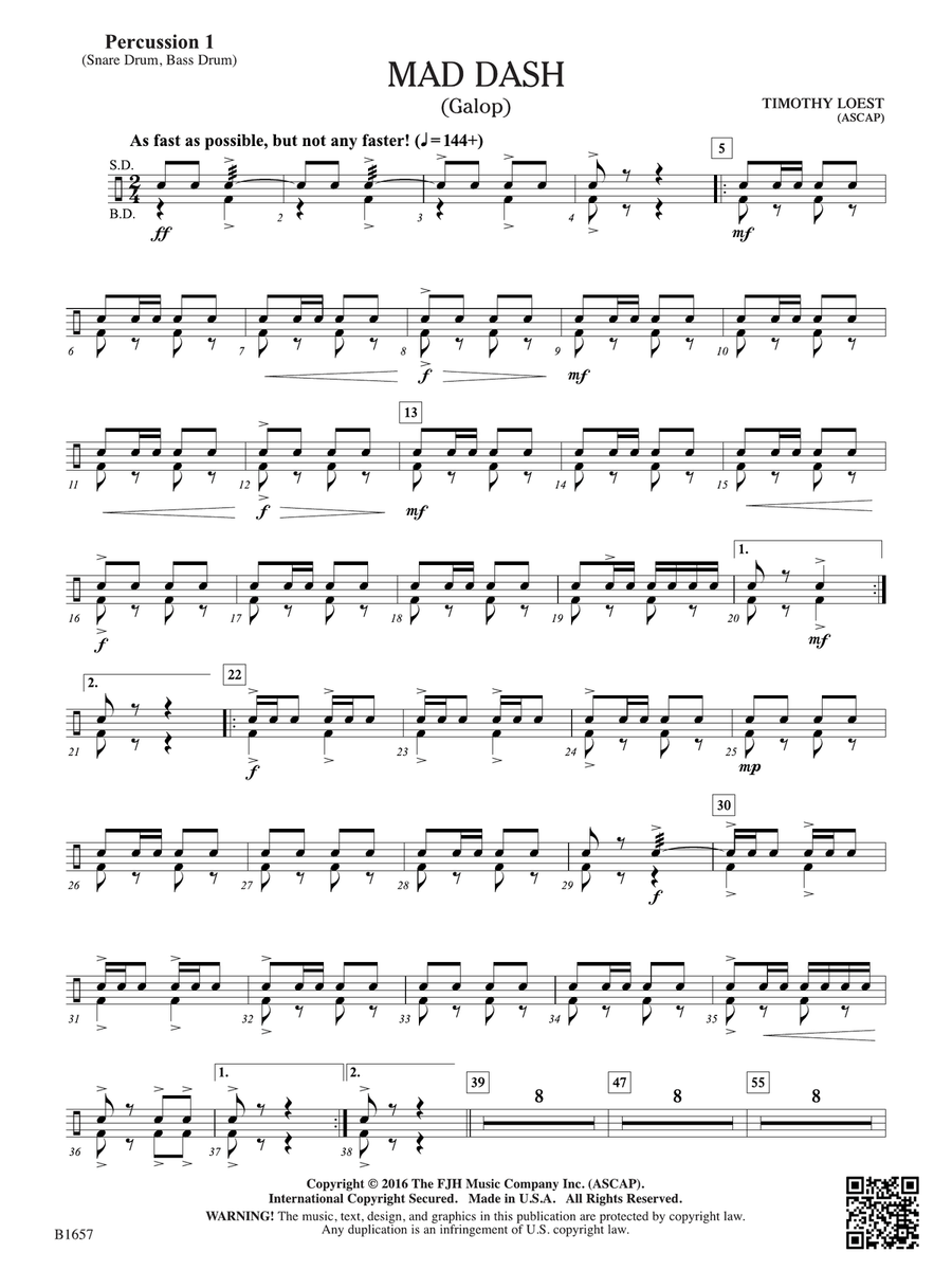 Mad Dash: Percussion 1 Mad Dash: Percussion 1 Percussion scores gallery preview page 1