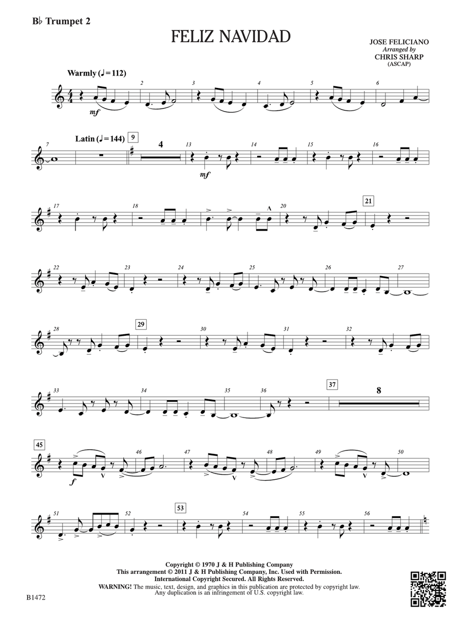 Feliz Navidad: B-flat Trumpet 2 B-Flat Trumpet scores gallery preview page 1