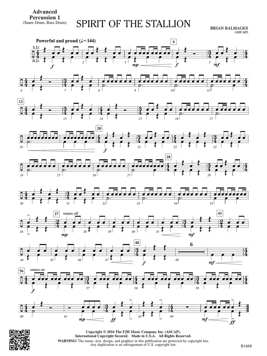 Spirit of the Stallion: Adv. Percussion 1 Percussion scores gallery preview page 1
