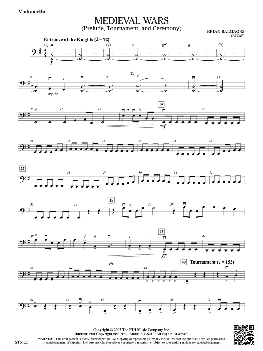 Medieval Wars (Prelude, Tournament, and Ceremony): Violoncello Part scores gallery preview page 1