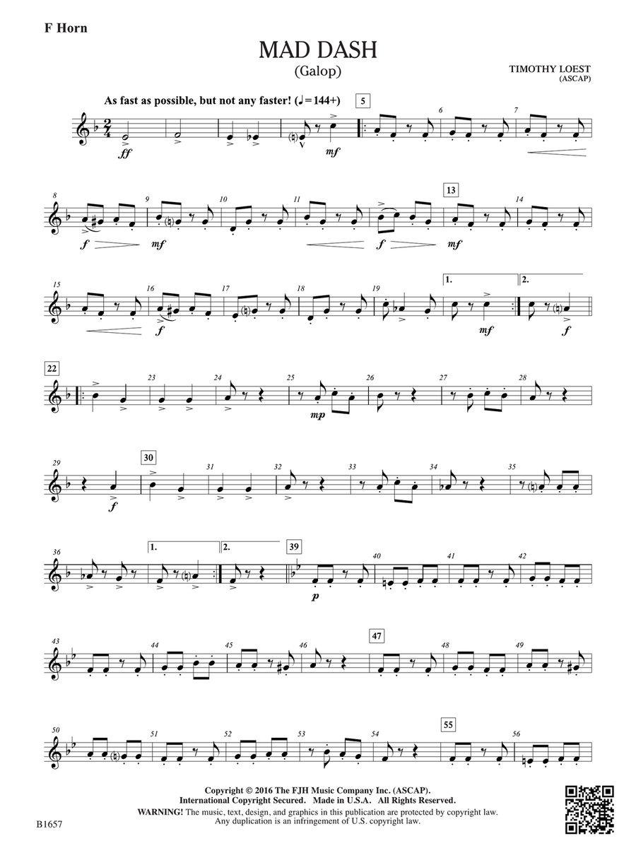 Mad Dash: F Horn Mad Dash: F Horn Horn scores gallery preview page 1