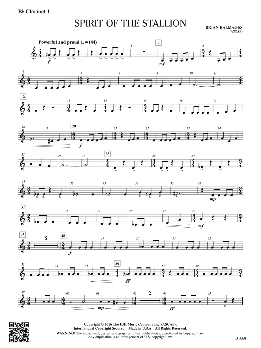 Spirit of the Stallion: B-flat Clarinet 1 B-Flat Clarinet scores gallery preview page 1