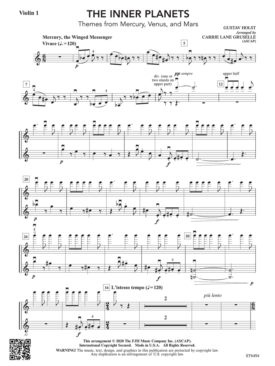 The Inner Planets (Themes from Mercury, Venus and Mars): Violin 1 Violin scores gallery preview page 1