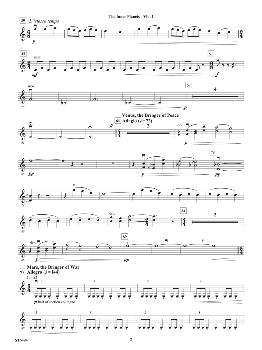 The Inner Planets (Themes from Mercury, Venus and Mars): Violin 1 Violin scores gallery preview page 2
