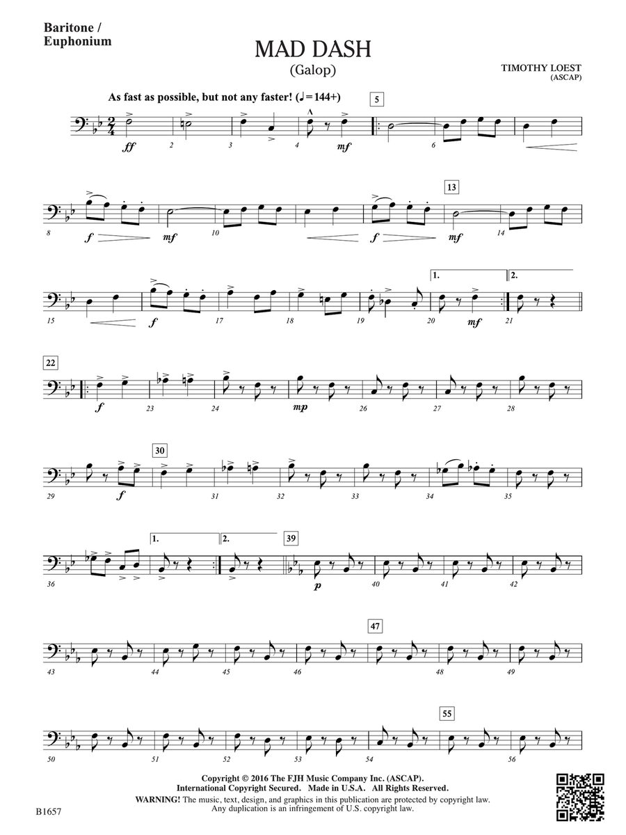 Mad Dash: Baritone / Euphonium Baritone Horn scores gallery preview page 1