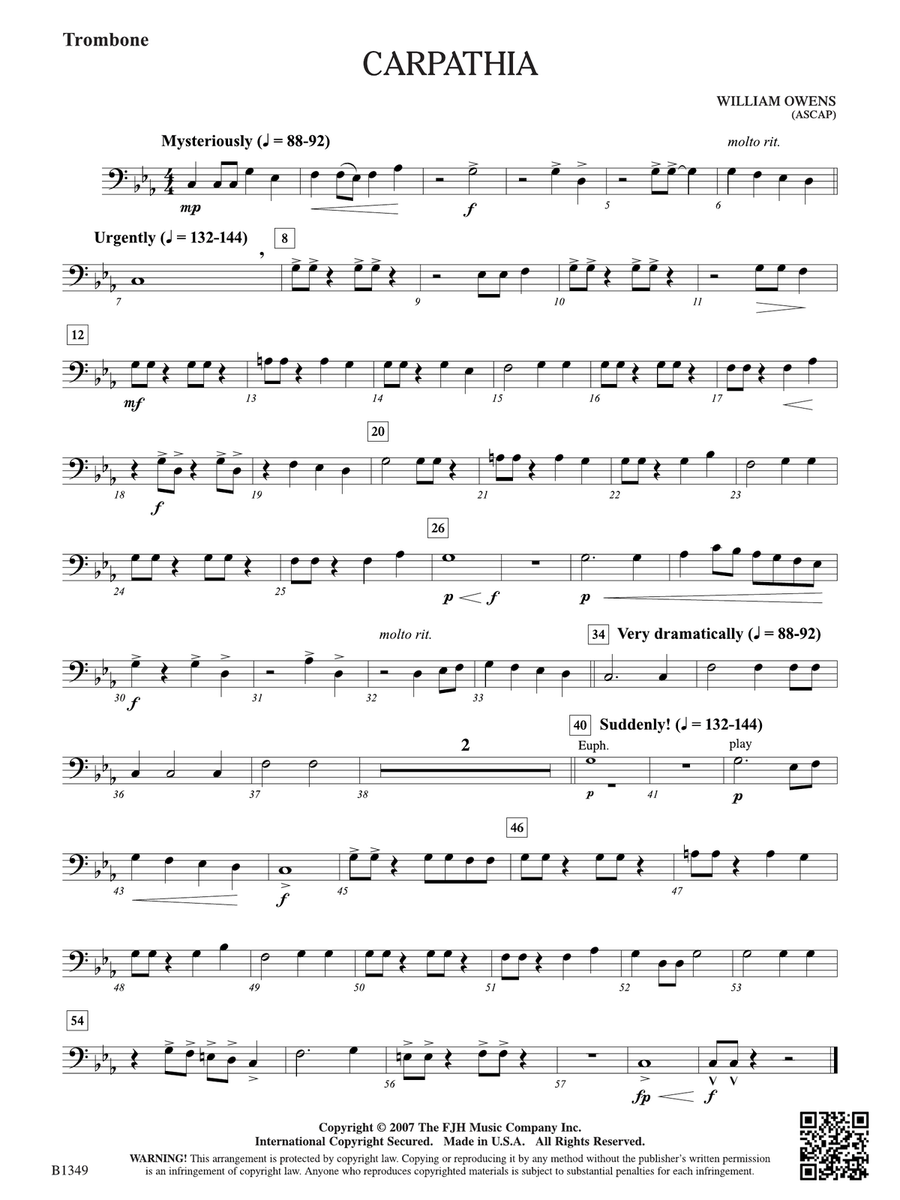 Carpathia: Trombone Carpathia: Trombone Trombone scores gallery preview page 1
