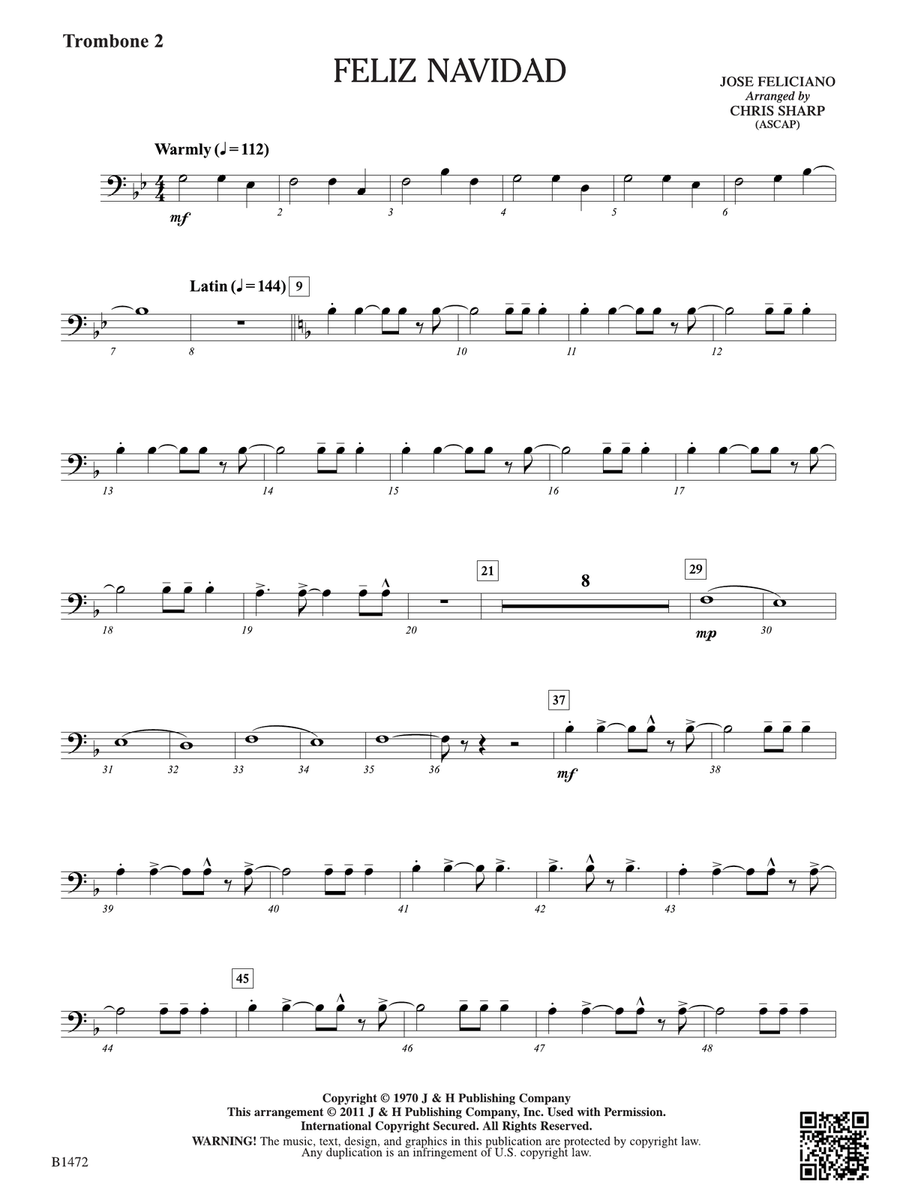 Feliz Navidad: Trombone 2 Trombone scores gallery preview page 1