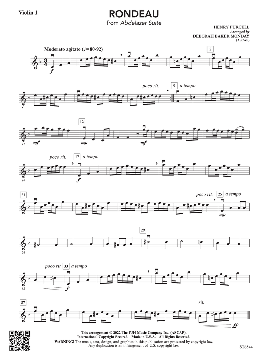 Rondeau (from Abdelazer Suite): Violin 1 Violin scores gallery preview page 1
