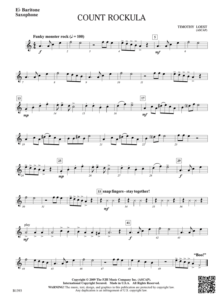 Count Rockula: E-flat Baritone Saxophone Baritone Saxophone scores gallery preview page 1