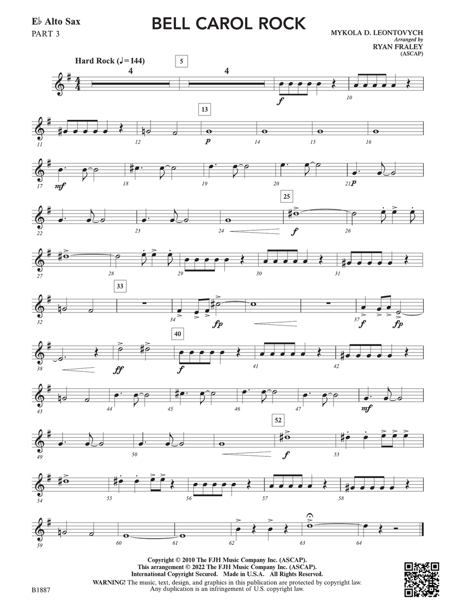 Bell Carol Rock: Part 3 - E-flat Alto Sax (Alto Clarinet) String Orchestra scores gallery preview page 1