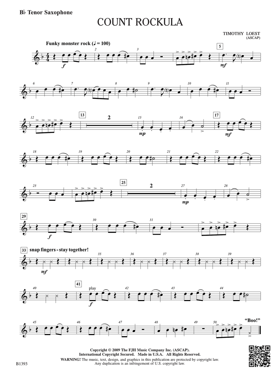 Count Rockula: B-flat Tenor Saxophone Tenor Saxophone scores gallery preview page 1