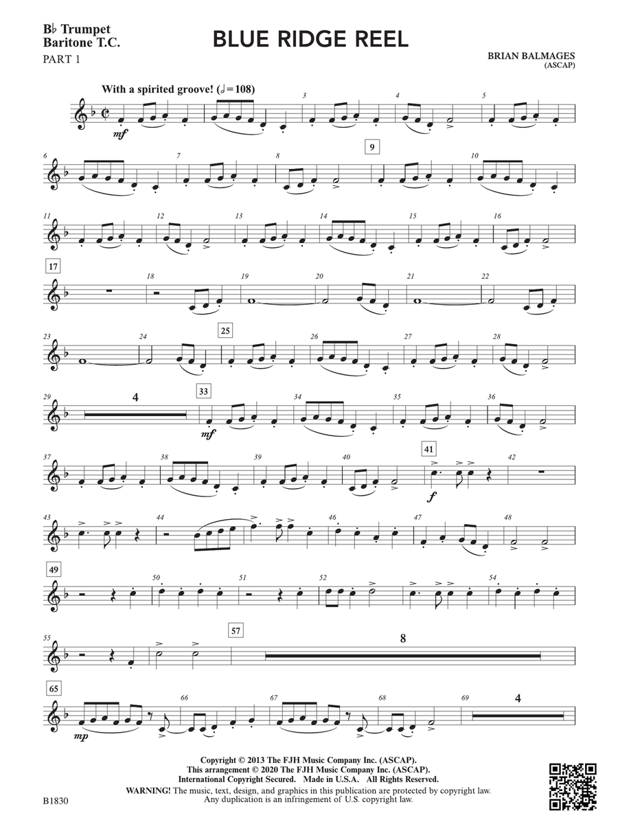 Blue Ridge Reel: Part 1 Trumpet / Baritone T.C. String Orchestra scores gallery preview page 1