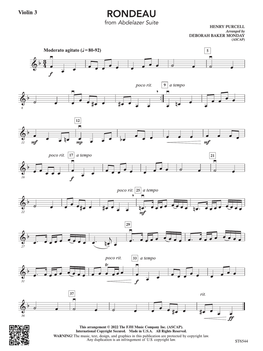 Rondeau (from Abdelazer Suite): Violin 3 (Viola T.C.) Viola scores gallery preview page 1