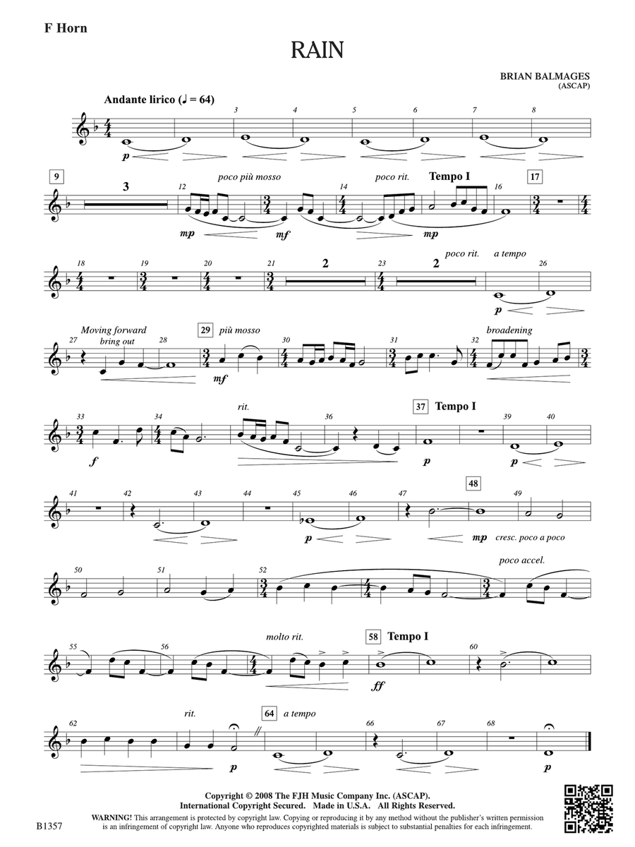 Rain: F Horn Rain: F Horn Horn scores gallery preview page 1