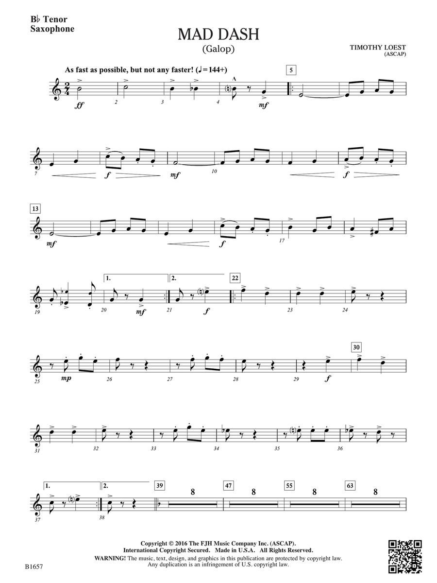 Mad Dash: B-flat Tenor Saxophone Tenor Saxophone scores gallery preview page 1