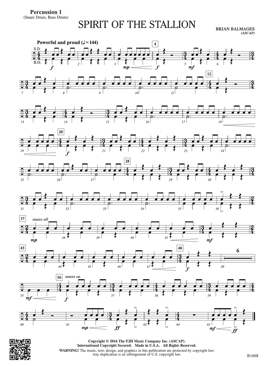 Spirit of the Stallion: Percussion 1 Percussion scores gallery preview page 1