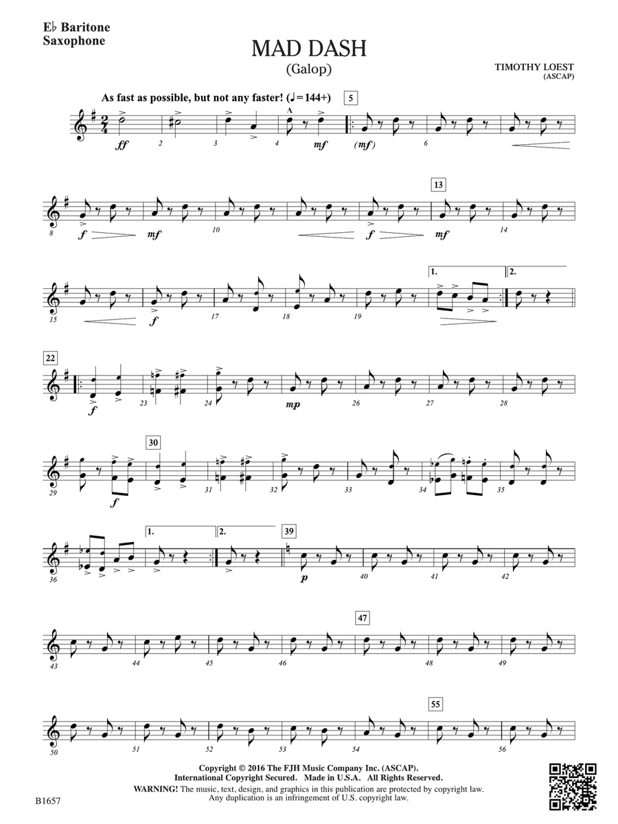 Mad Dash: E-flat Baritone Saxophone Baritone Saxophone scores gallery preview page 1