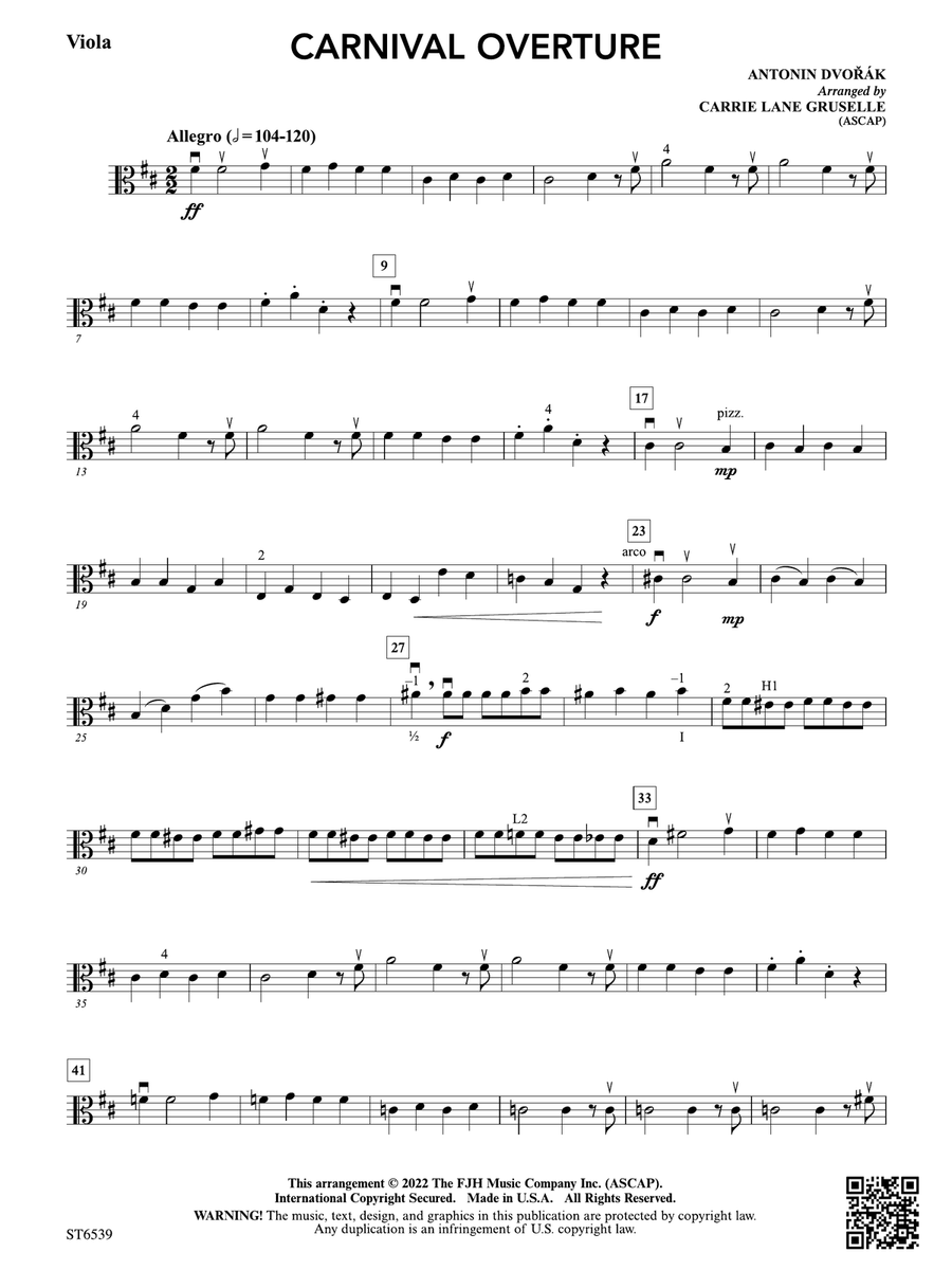Carnival Overture: Viola Carnival Overture: Viola Viola scores gallery preview page 1