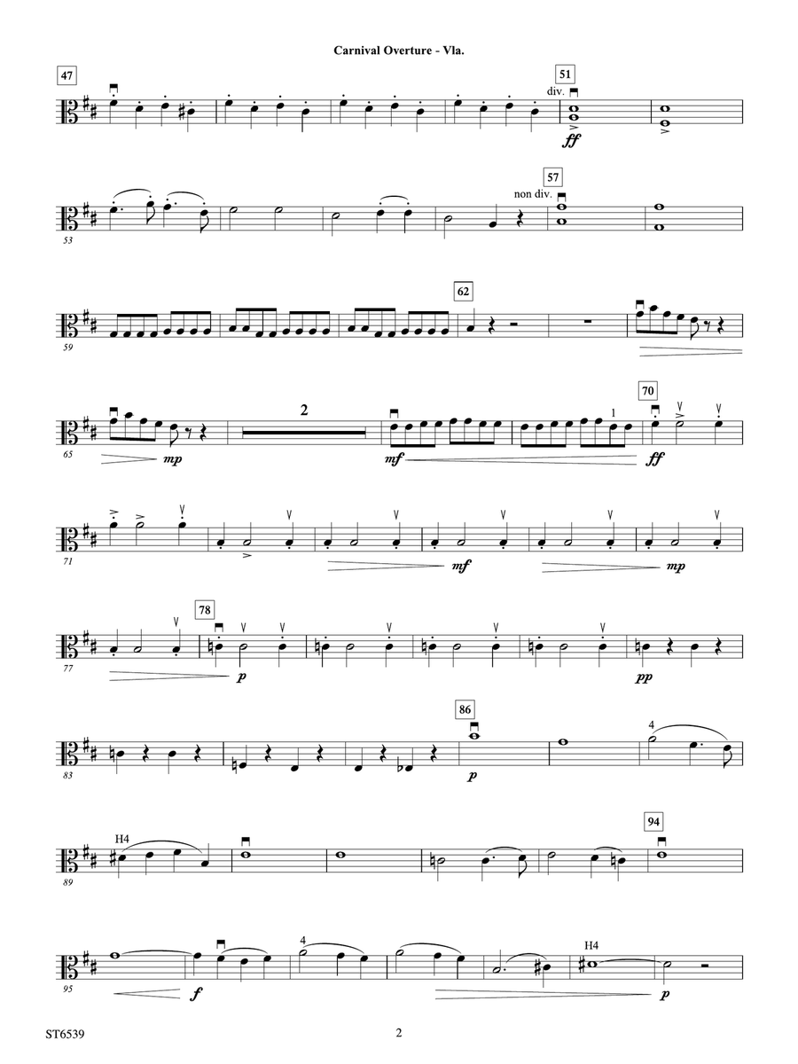 Carnival Overture: Viola Carnival Overture: Viola Viola scores gallery preview page 2