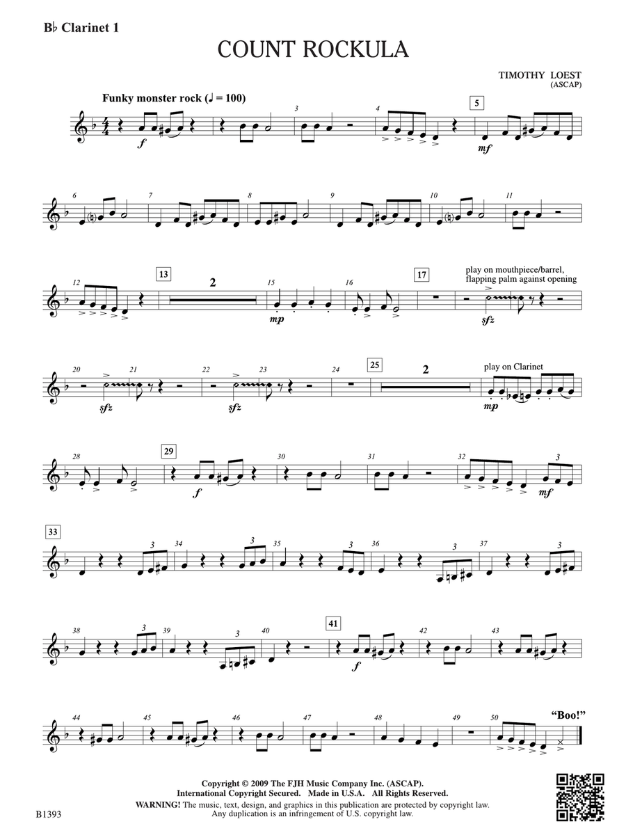Count Rockula: B-flat Clarinet 1 B-Flat Clarinet scores gallery preview page 1