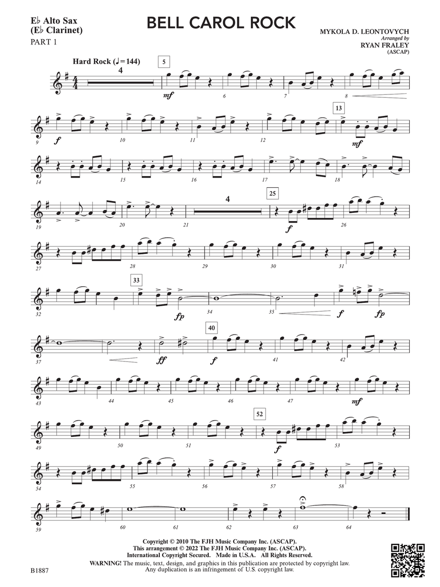 Bell Carol Rock: Part 1 - E-flat Alto Sax (E-flat Clarinet) String Orchestra scores gallery preview page 1