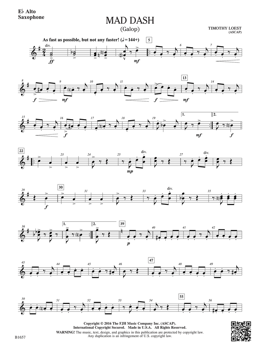 Mad Dash: E-flat Alto Saxophone Alto Saxophone scores gallery preview page 1