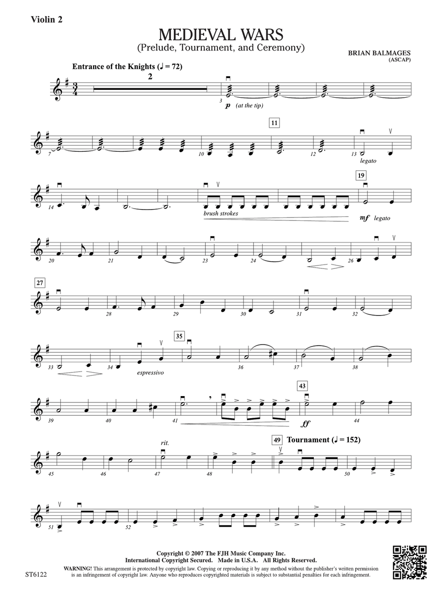 Medieval Wars (Prelude, Tournament, and Ceremony): Violin 2 Violin scores gallery preview page 1
