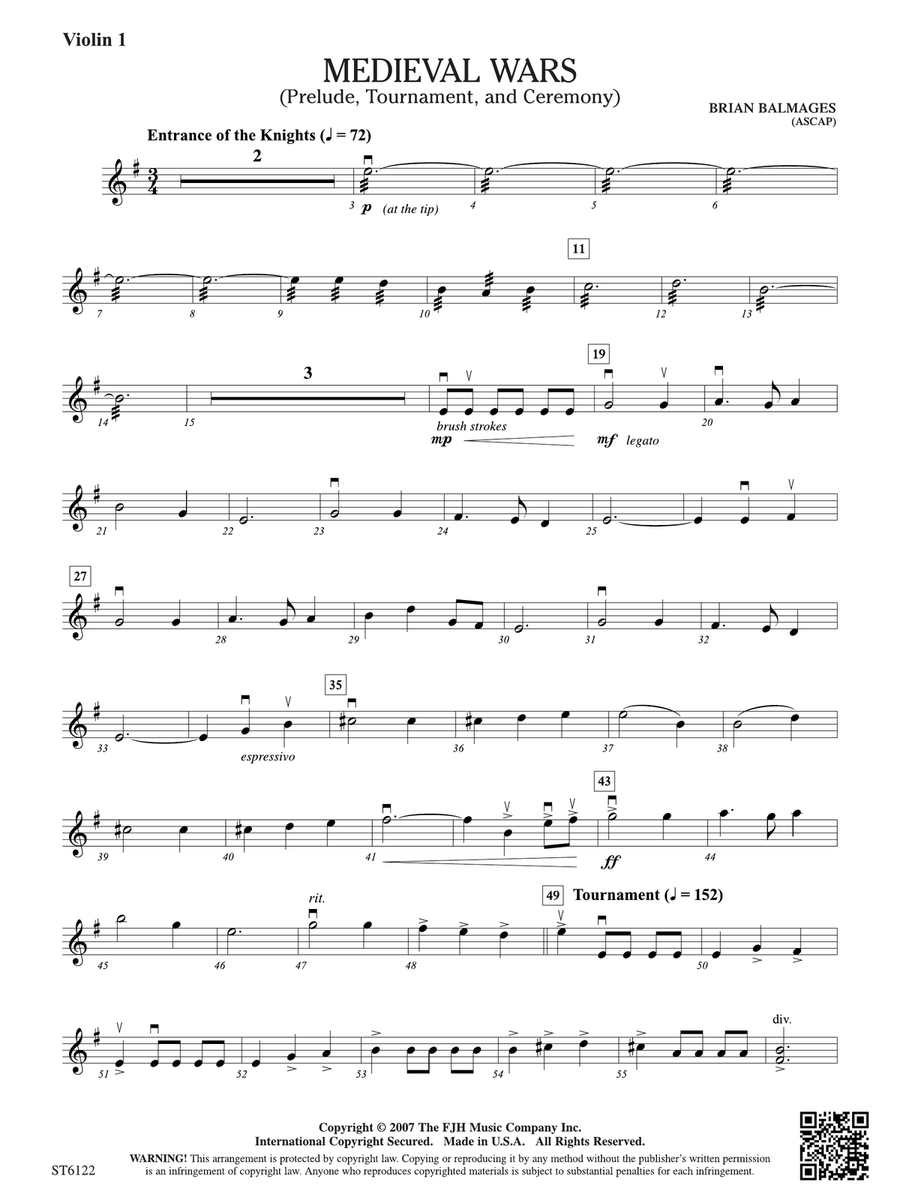 Medieval Wars (Prelude, Tournament, and Ceremony): Violin 1 Violin scores gallery preview page 1