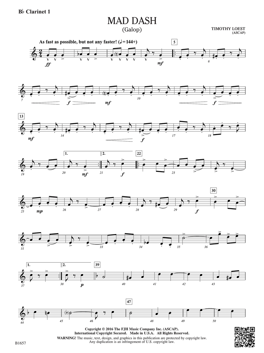 Mad Dash: B-flat Clarinet 1 B-Flat Clarinet scores gallery preview page 1