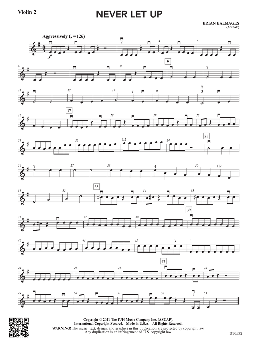 Never Let Up: Violin 2 Never Let Up: Violin 2 Violin scores gallery preview page 1