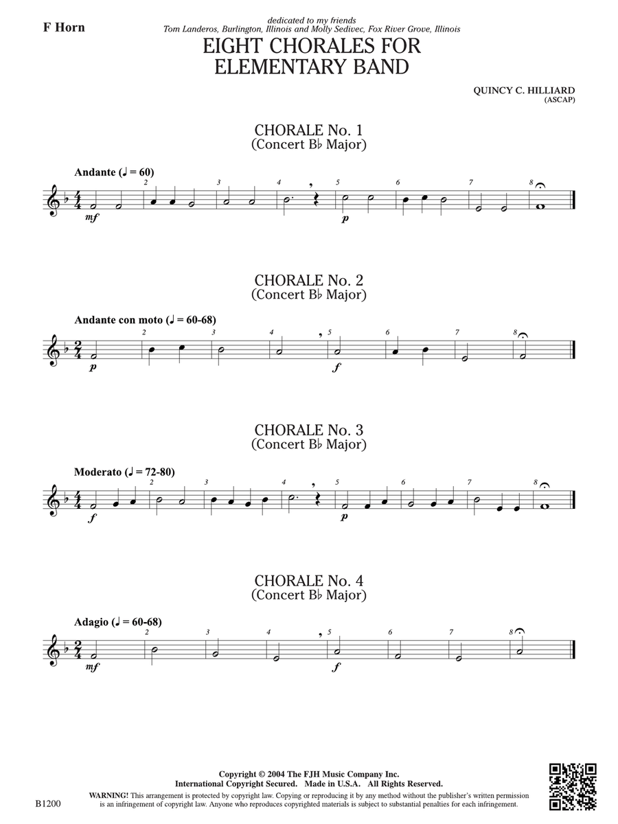 Eight Chorales for Elementary Band: F Horn Part scores gallery preview page 1