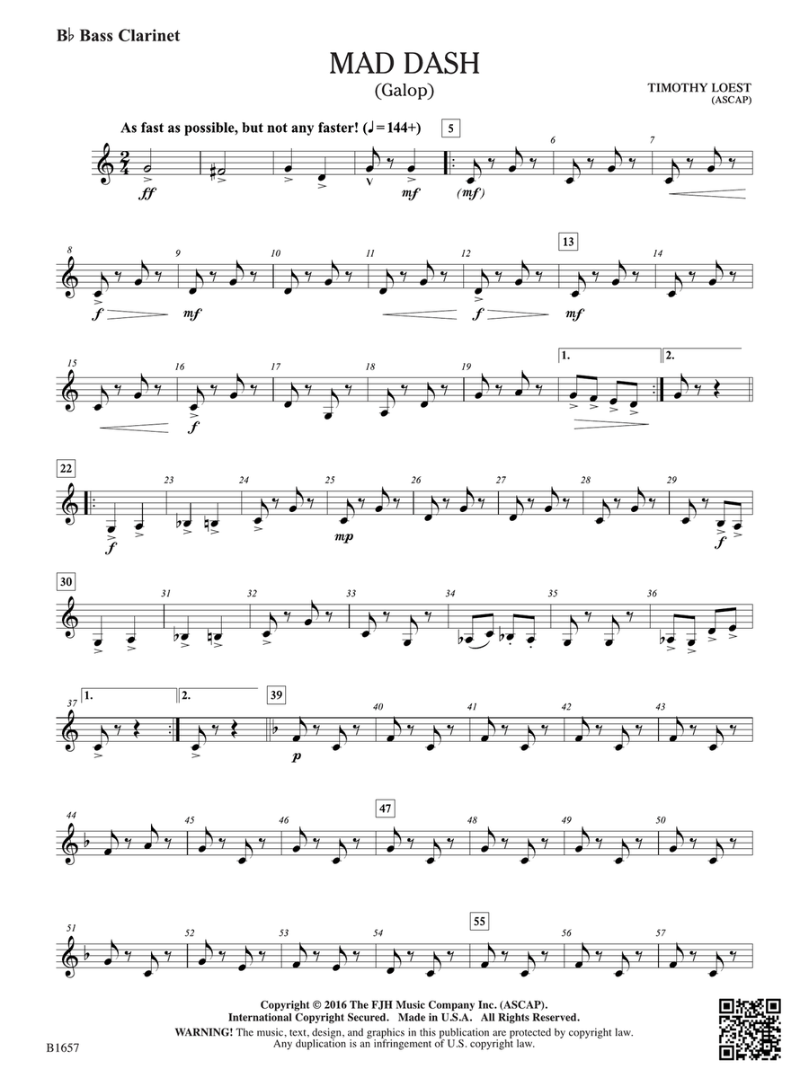 Mad Dash: B-flat Bass Clarinet Bass Clarinet scores gallery preview page 1