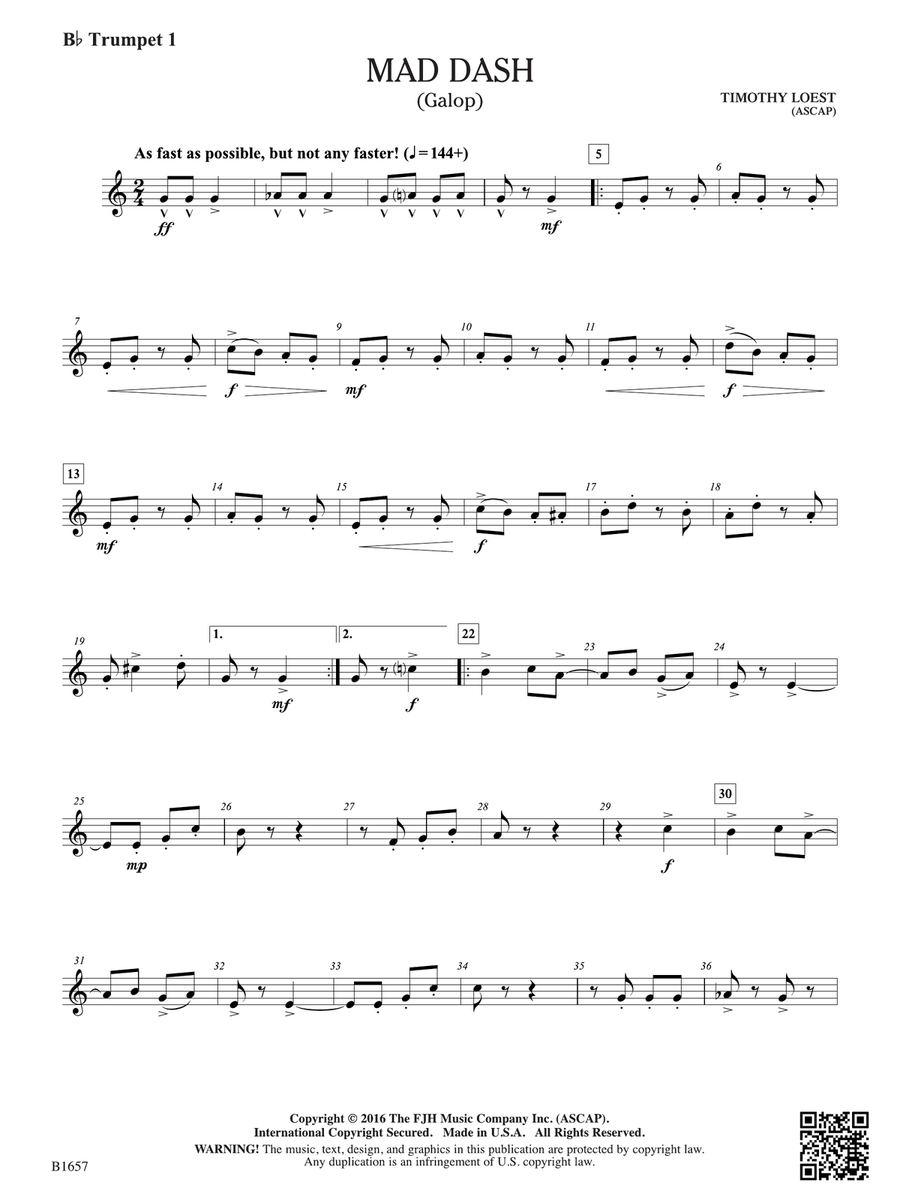 Mad Dash: B-flat Trumpet 1 B-Flat Trumpet scores gallery preview page 1