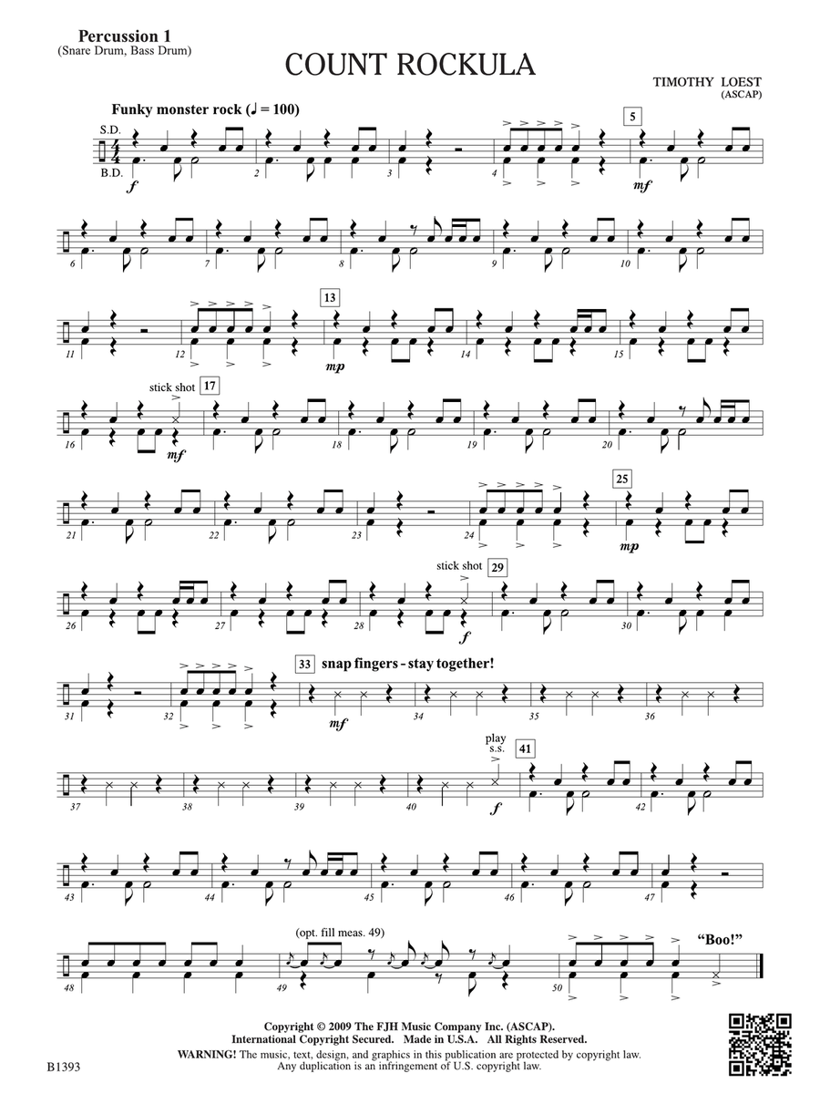 Count Rockula: Percussion 1 Percussion scores gallery preview page 1