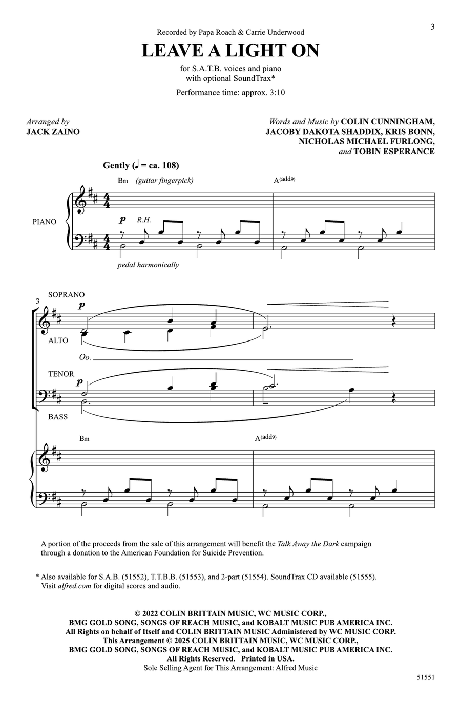 Leave a Light On Leave a Light On Choir scores gallery preview page 1