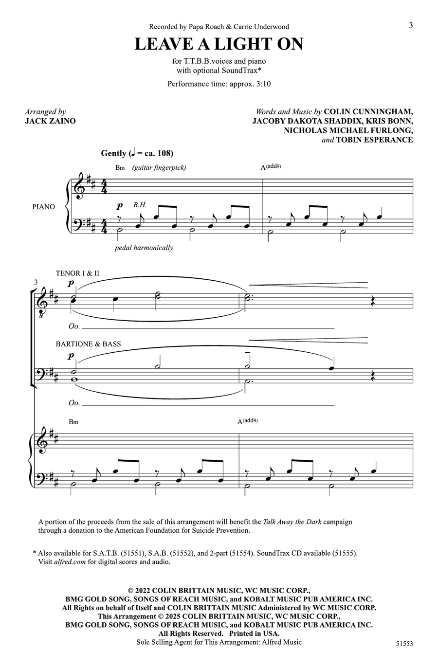Leave a Light On Leave a Light On Choir scores gallery preview page 1
