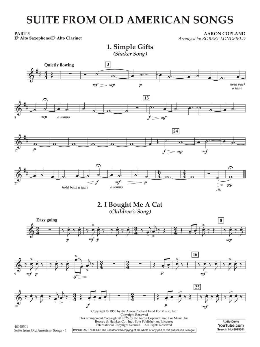 Suite from Old American Songs - Pt.3 - Eb Alto Sax/Alto Clar. Concert Band scores gallery preview page 1