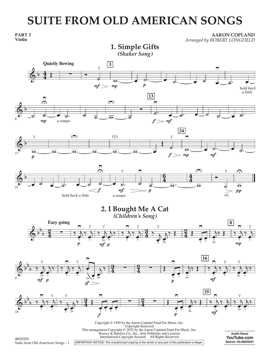 Suite from Old American Songs - Pt.3 - Violin Concert Band scores gallery preview page 1
