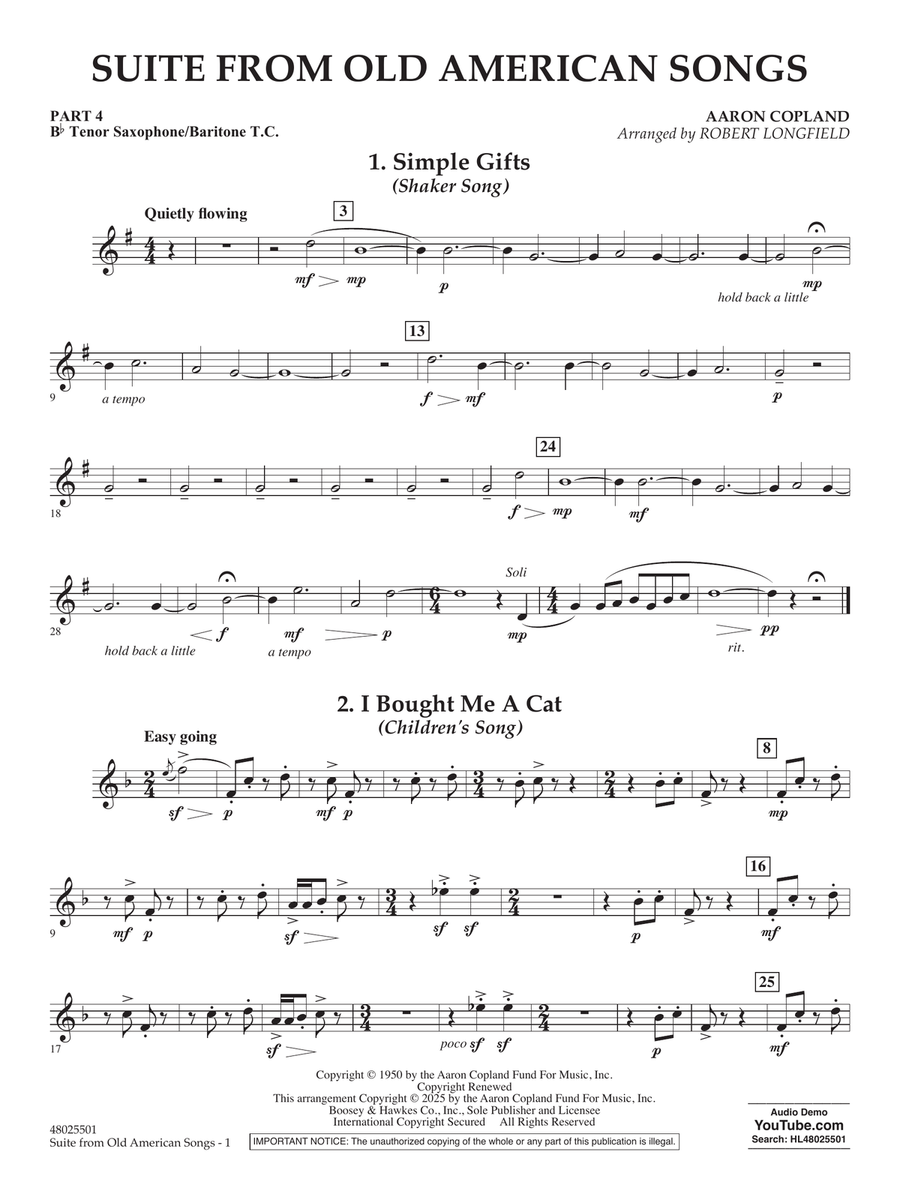 Suite from Old American Songs - Pt.4 - Bb Tenor Sax/Bar. T.C. Concert Band scores gallery preview page 1