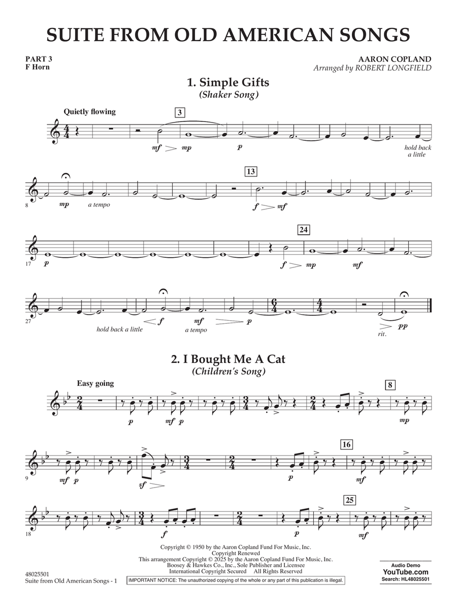 Suite from Old American Songs - Pt.3 - F Horn Concert Band scores gallery preview page 1