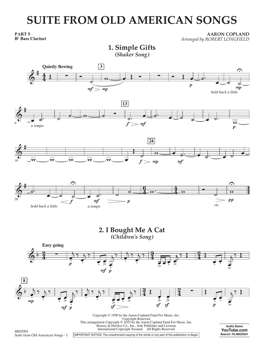 Suite from Old American Songs - Pt.5 - Bb Bass Clarinet Concert Band scores gallery preview page 1