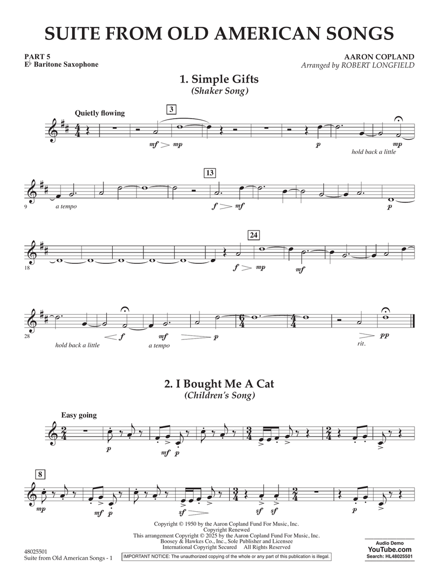 Suite from Old American Songs - Pt.5 - Eb Baritone Saxophone Concert Band scores gallery preview page 1
