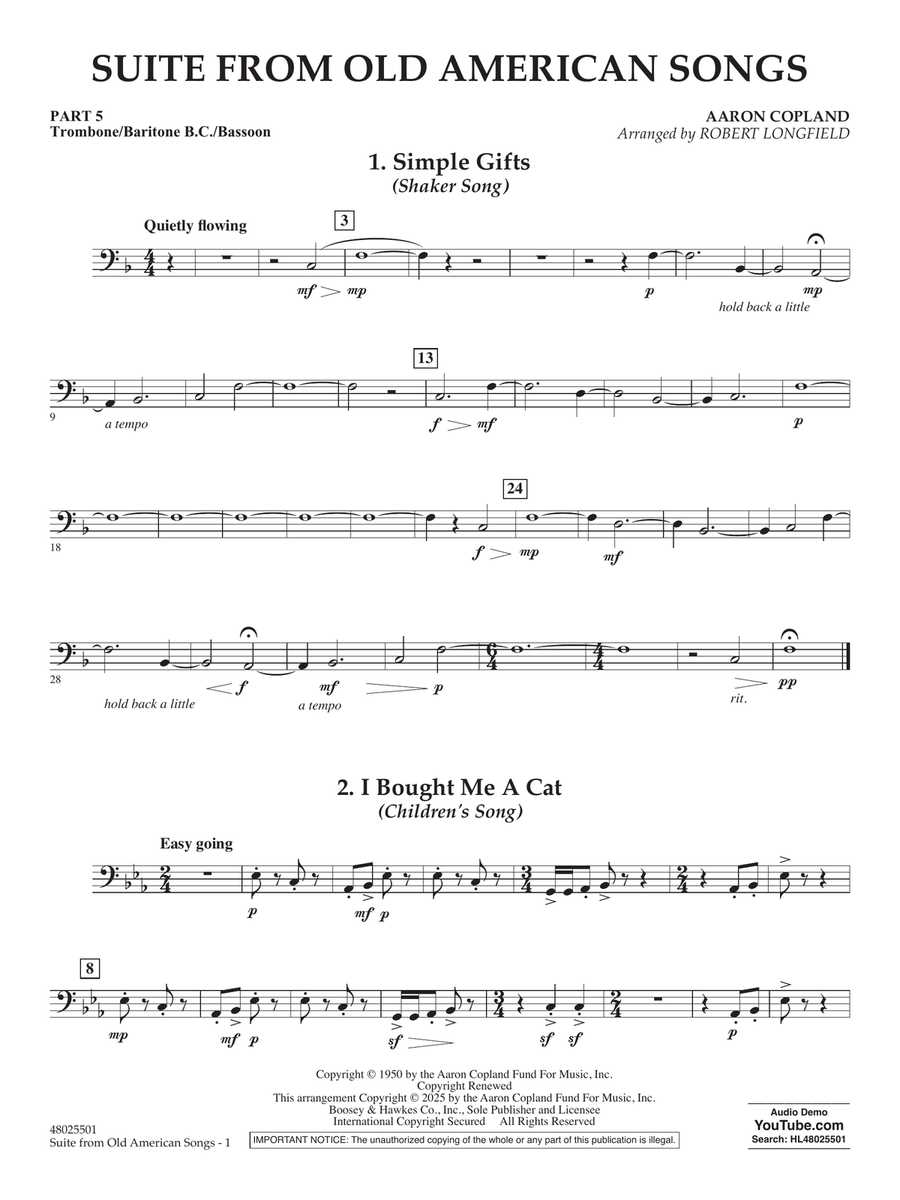 Suite from Old American Songs - Pt.5 - Trombone/Bar. B.C./Bsn. Concert Band scores gallery preview page 1