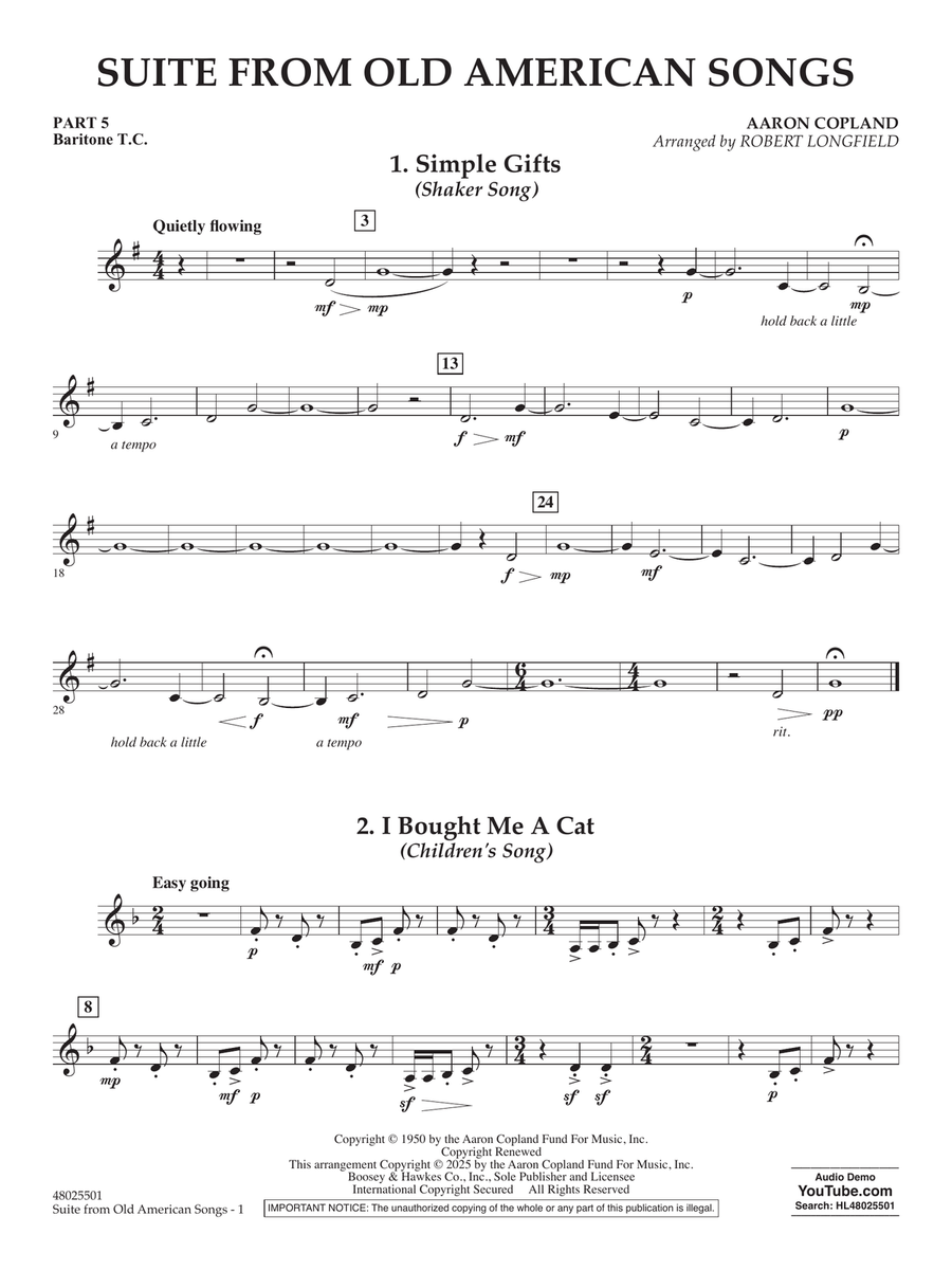Suite from Old American Songs - Pt.5 - Baritone T.C. Concert Band scores gallery preview page 1