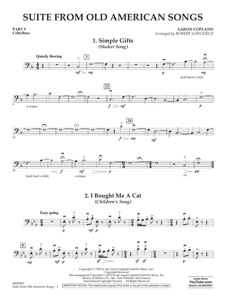 Suite from Old American Songs - Pt. 5 - Cello/Bass Concert Band scores gallery preview page 1