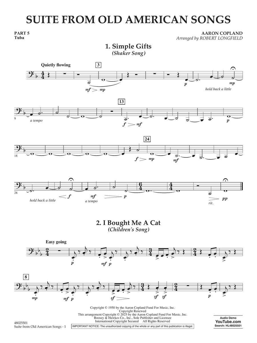 Suite from Old American Songs - Pt.5 - Tuba Concert Band scores gallery preview page 1