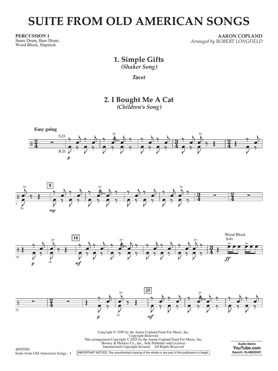 Suite from Old American Songs - Percussion 1 Concert Band scores gallery preview page 1