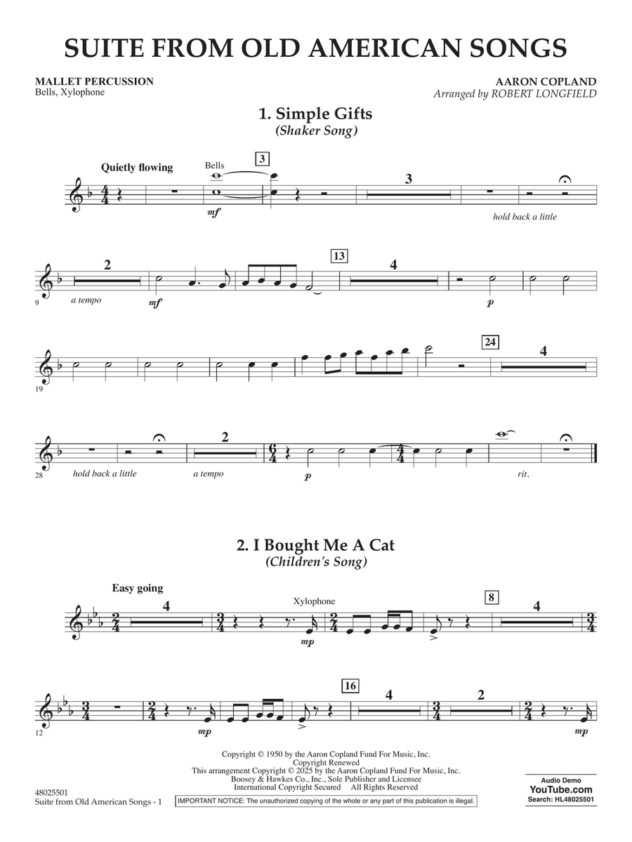 Suite from Old American Songs - Mallet Percussion Concert Band scores gallery preview page 1