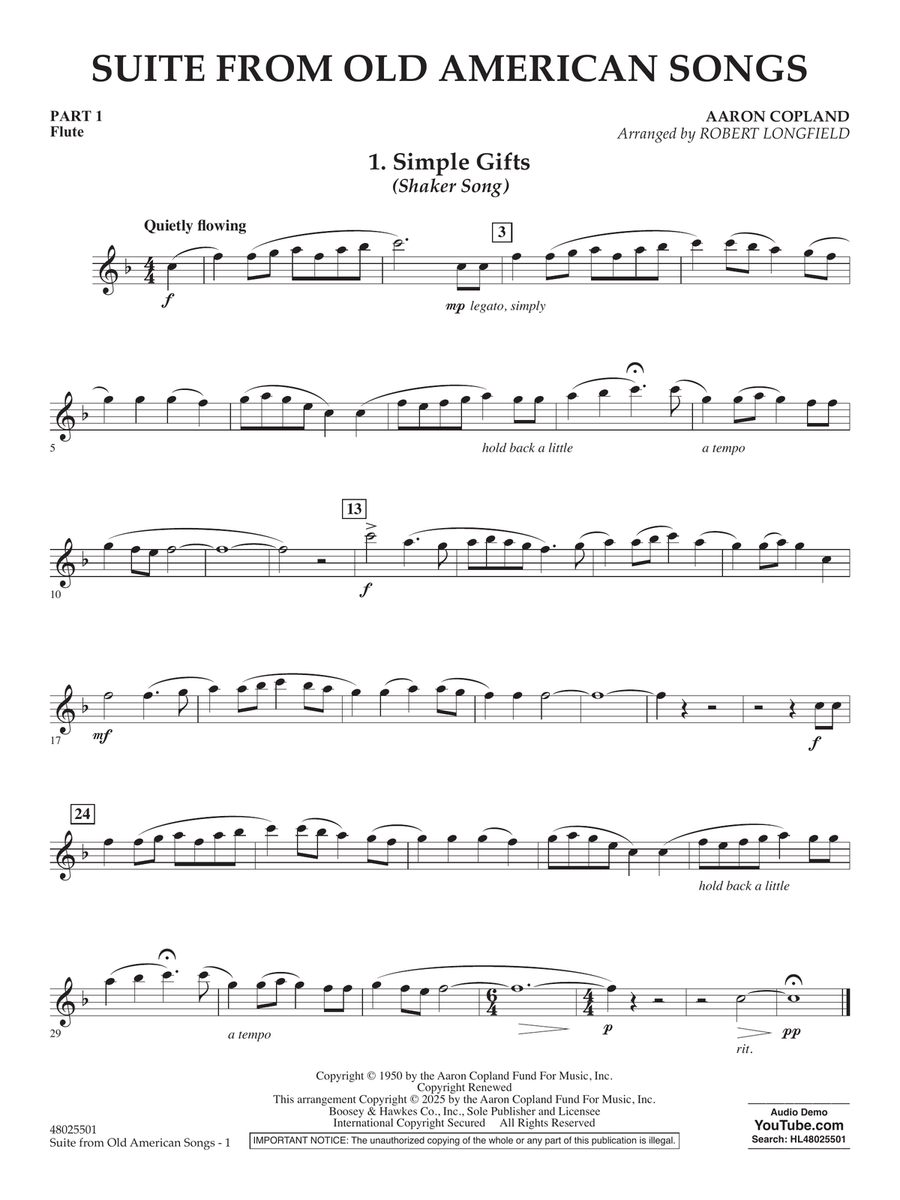 Suite from Old American Songs - Pt.1 - Flute Concert Band scores gallery preview page 1