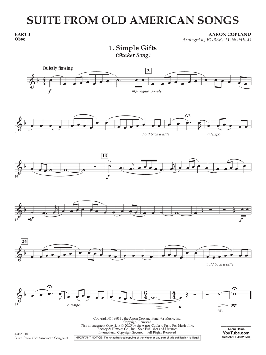 Suite from Old American Songs - Pt.1 - Oboe Concert Band scores gallery preview page 1